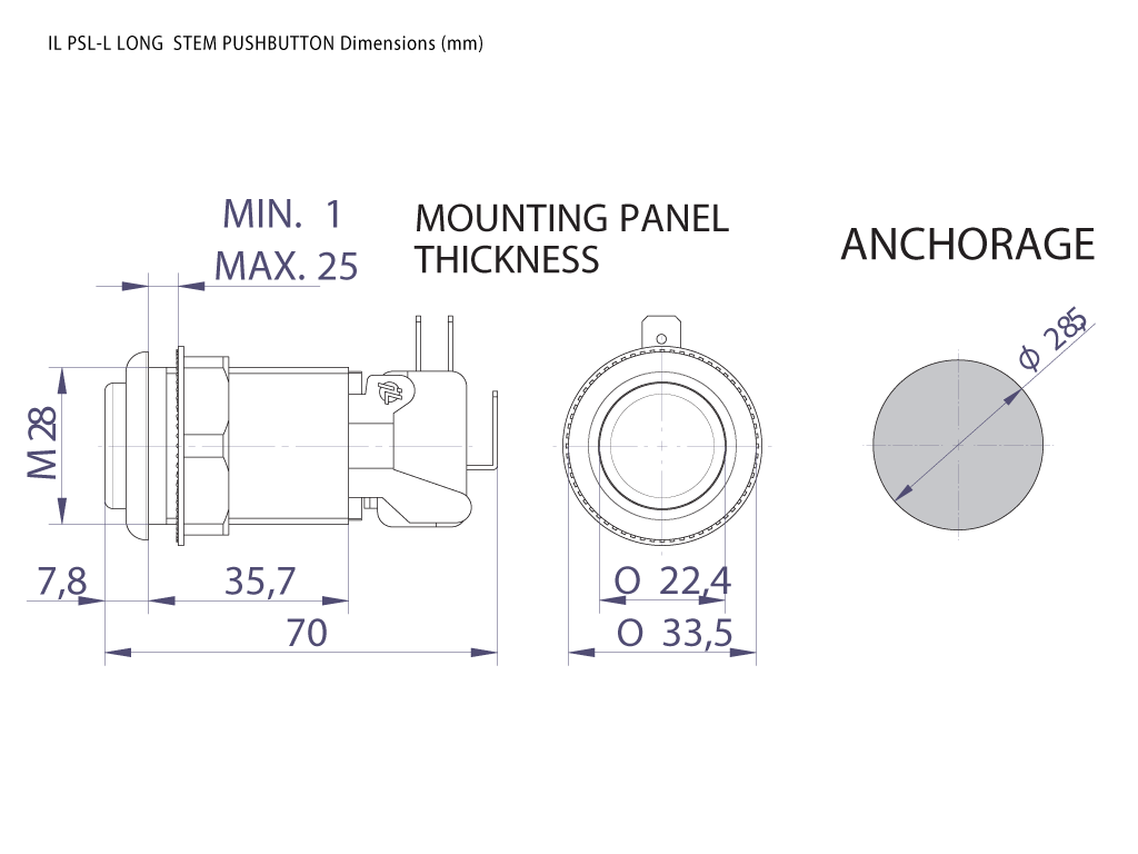 Pushbutton dimensional specifications